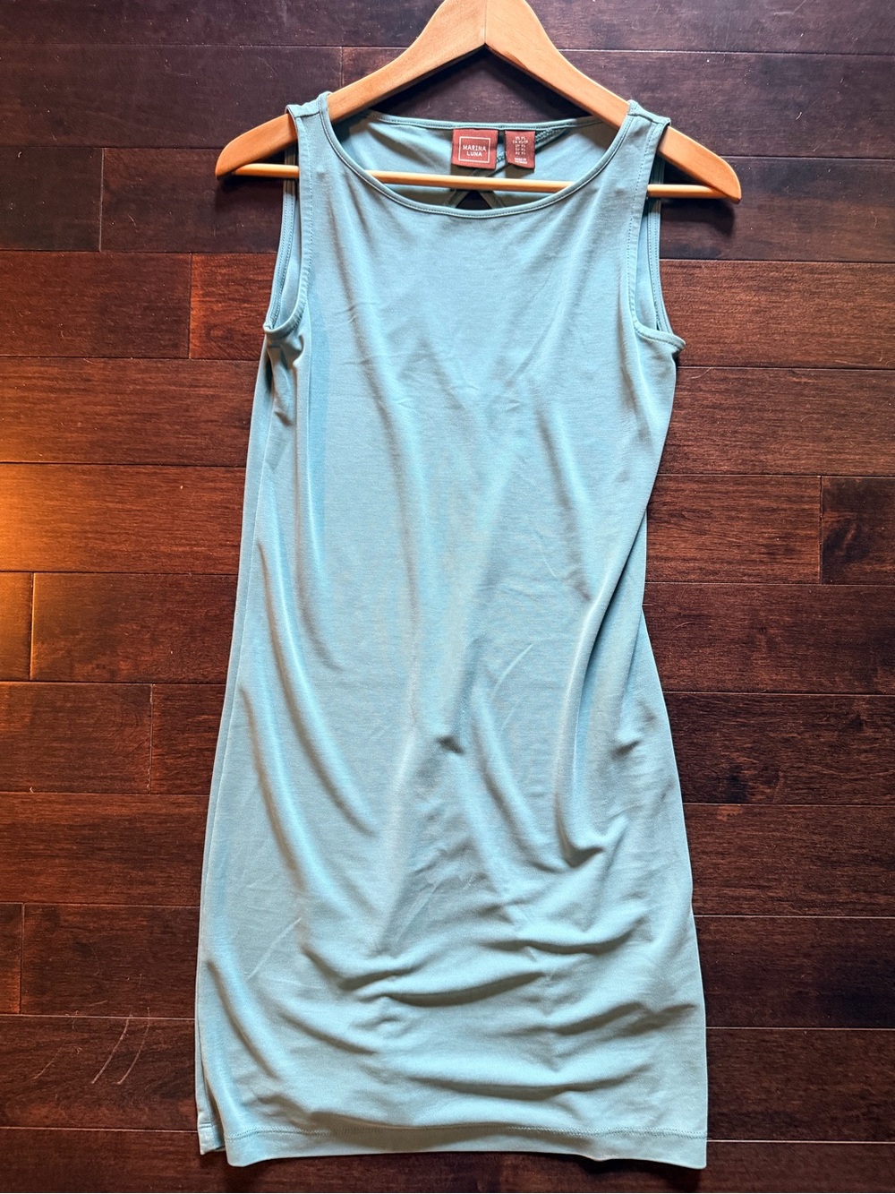 Marina Luna Dress XS Mint Blue Green Sleeveless Mini Dress Keyhole Back Soft